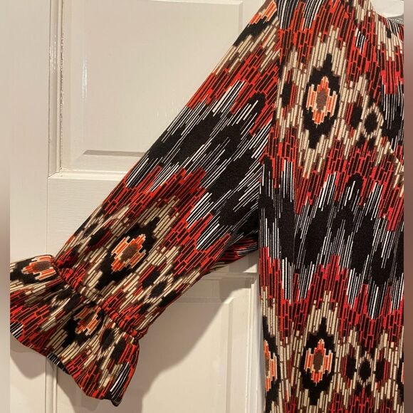 Aryeh Elbow 3/4 Sleeve Abstract Print Knit Shift Dress Brown Orange Size XL - Picture 5 of 9